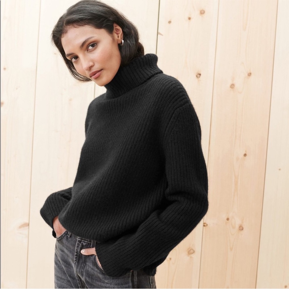 Jenni Kayne Ribbed 100% Cashmere Turtleneck Sweater Black Size Medium Relaxed